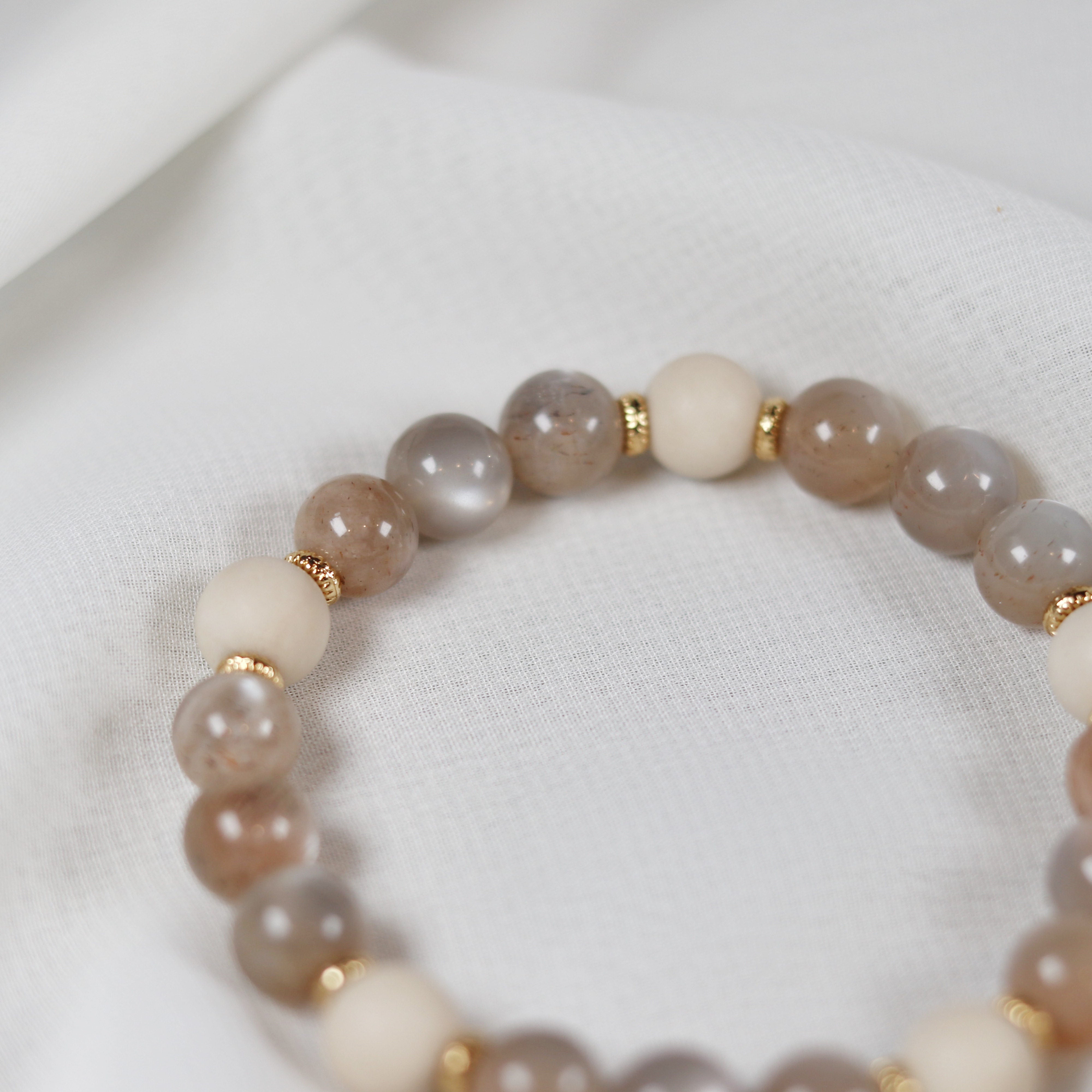 Peach Moonstone x Fossil Jasper Bracelet