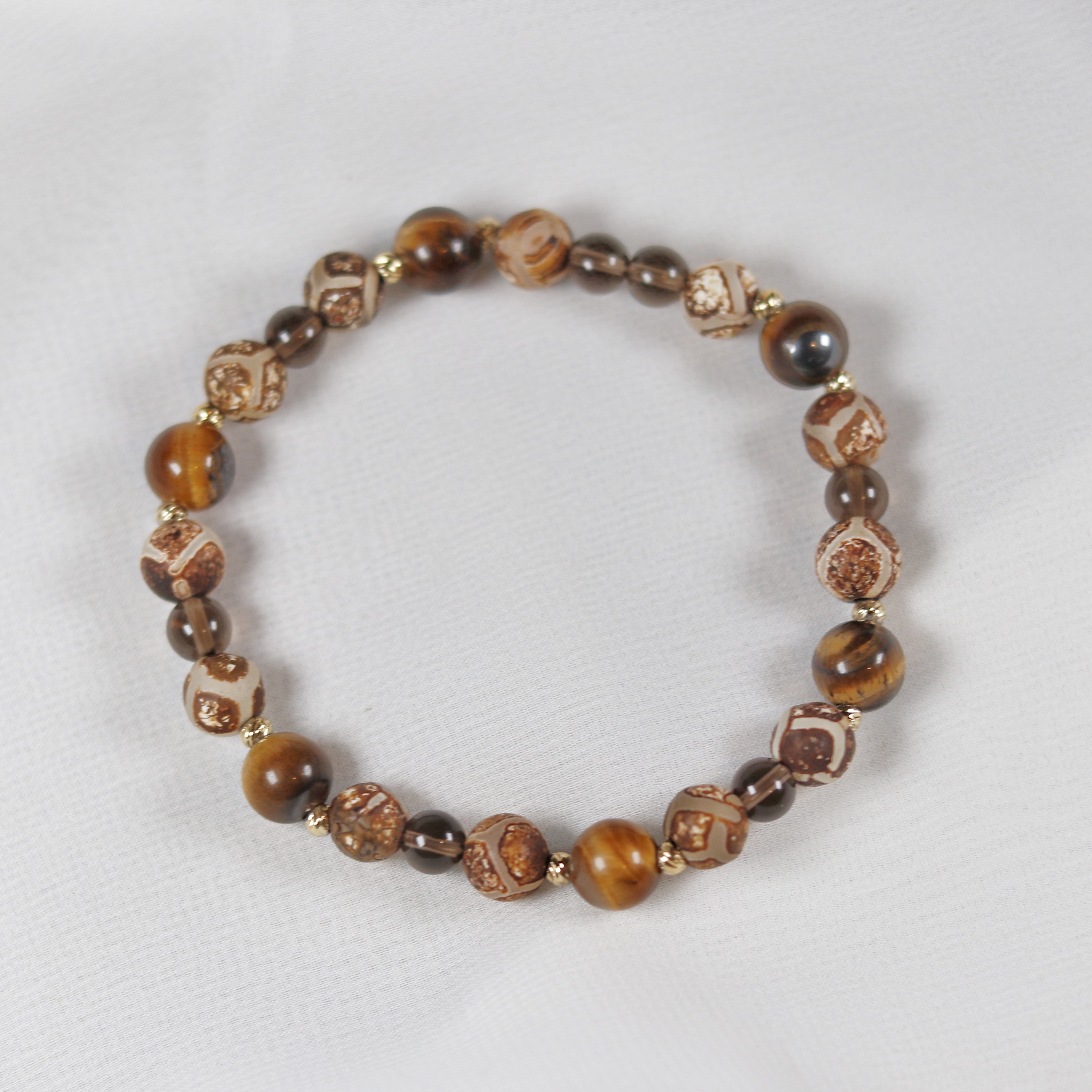 Tiger’s Eye x Tibetan Agate x Smoky Quartz Bracelet