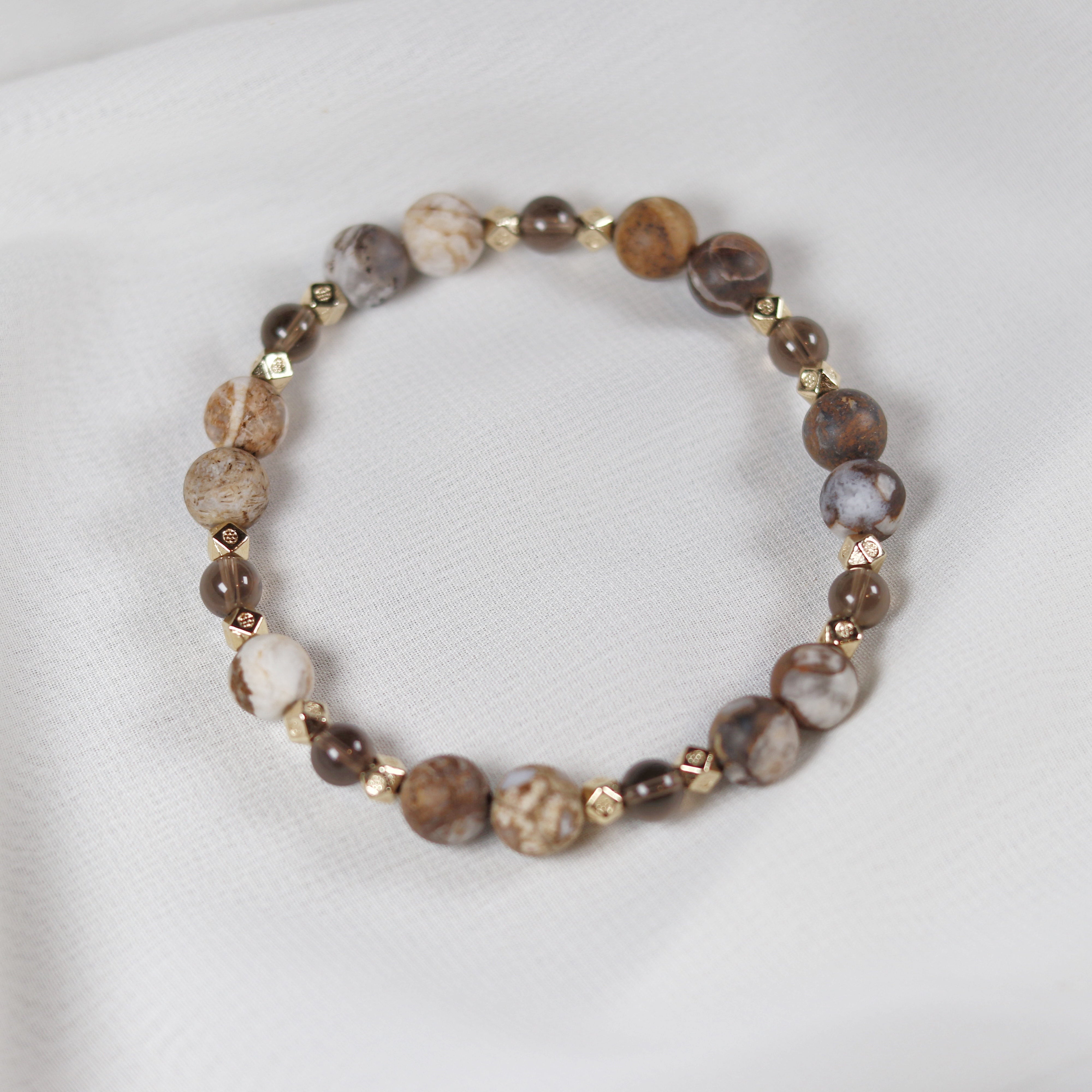 Petrified Wood x Smoky Quartz Bracelet