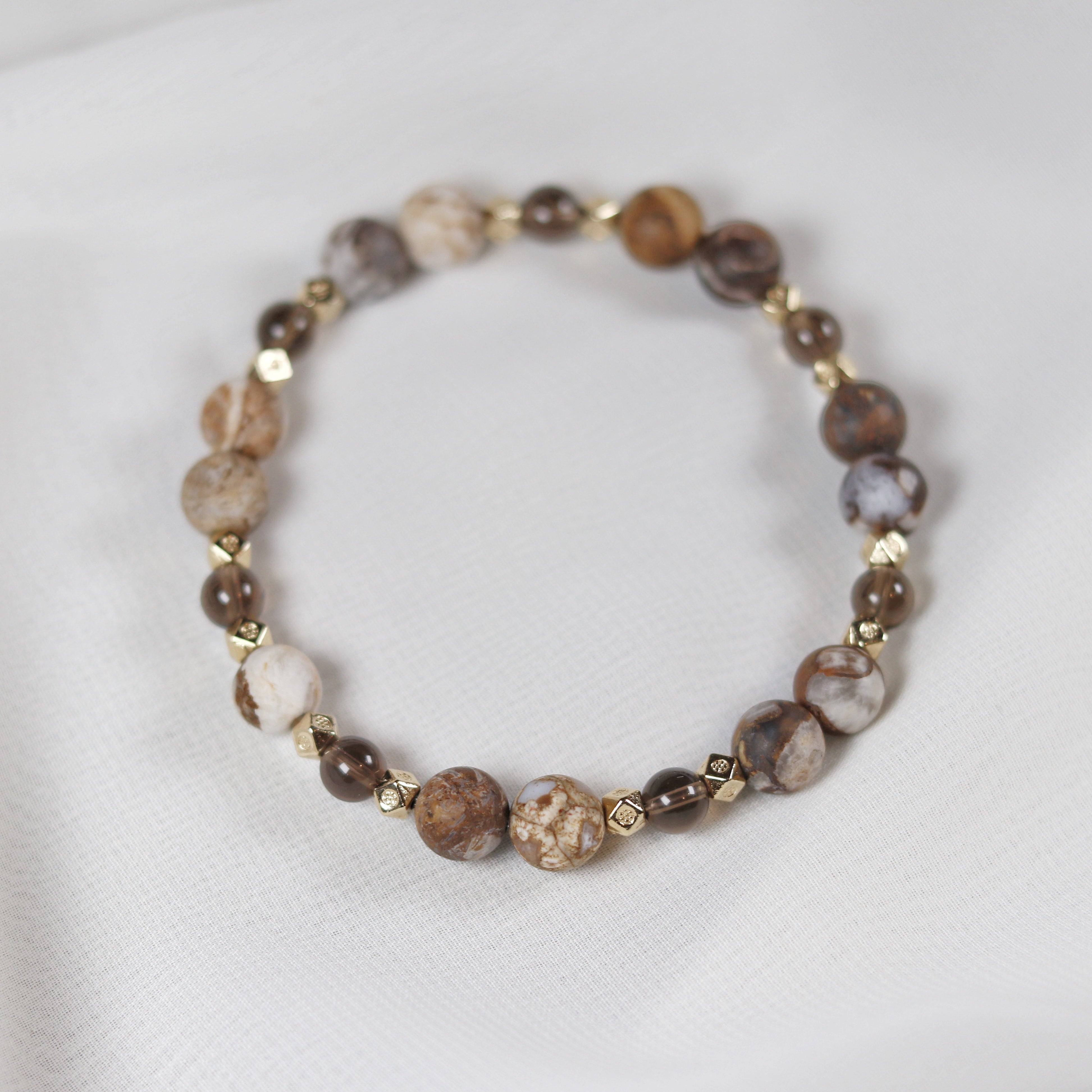 Petrified Wood x Smoky Quartz Bracelet