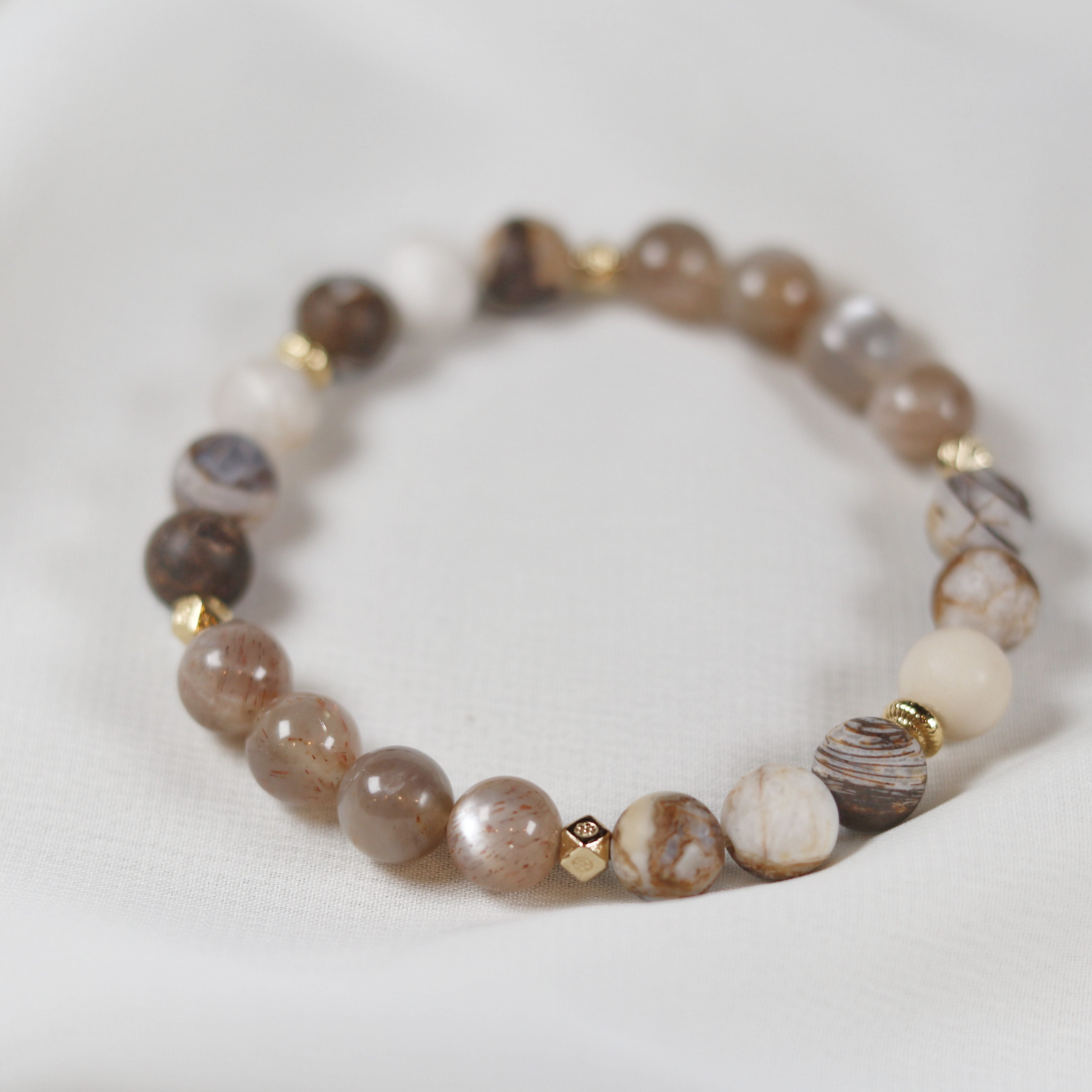 Peach Moonstone x Petrified Wood Bracelet