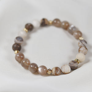 Peach Moonstone x Petrified Wood Bracelet