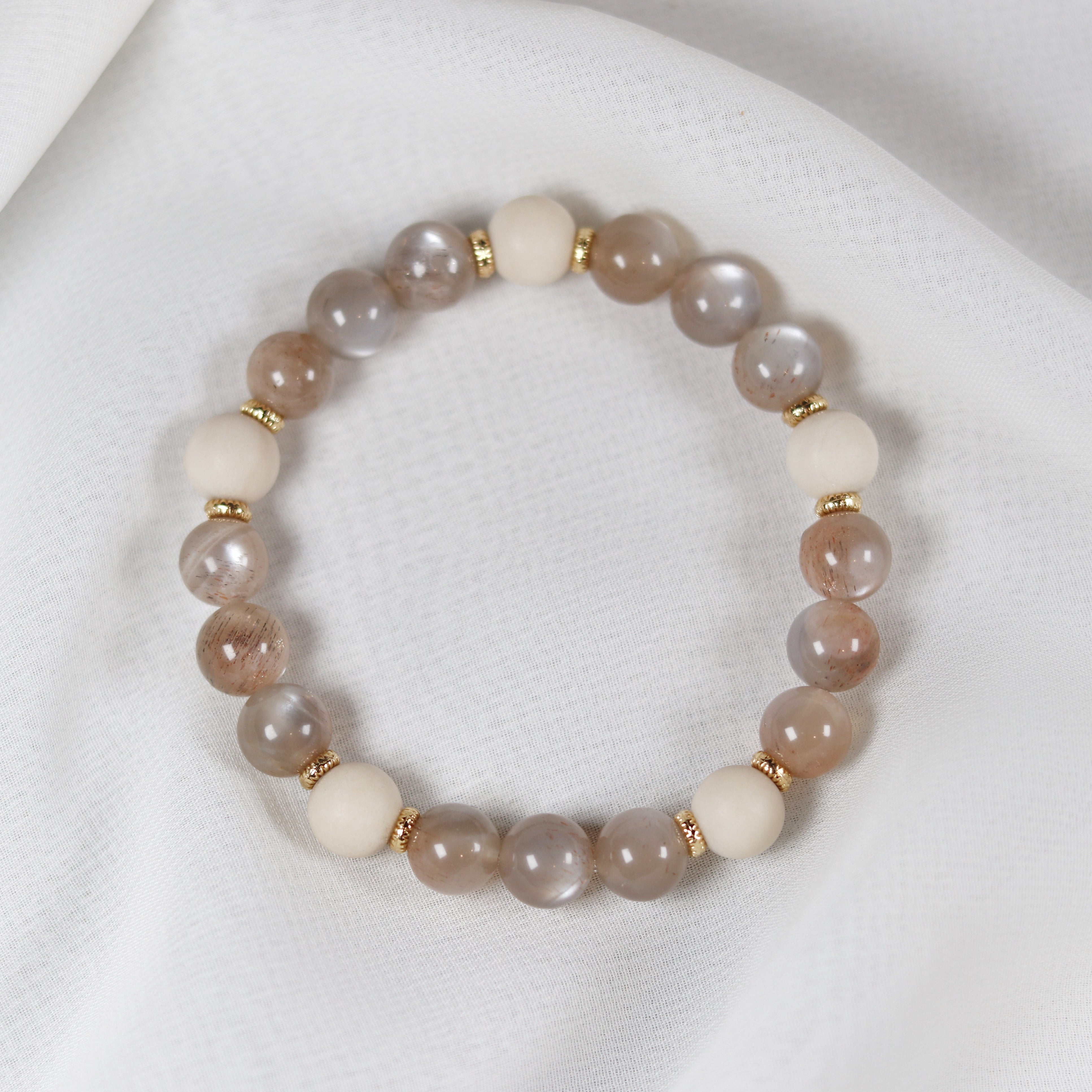 Peach Moonstone x Fossil Jasper Bracelet