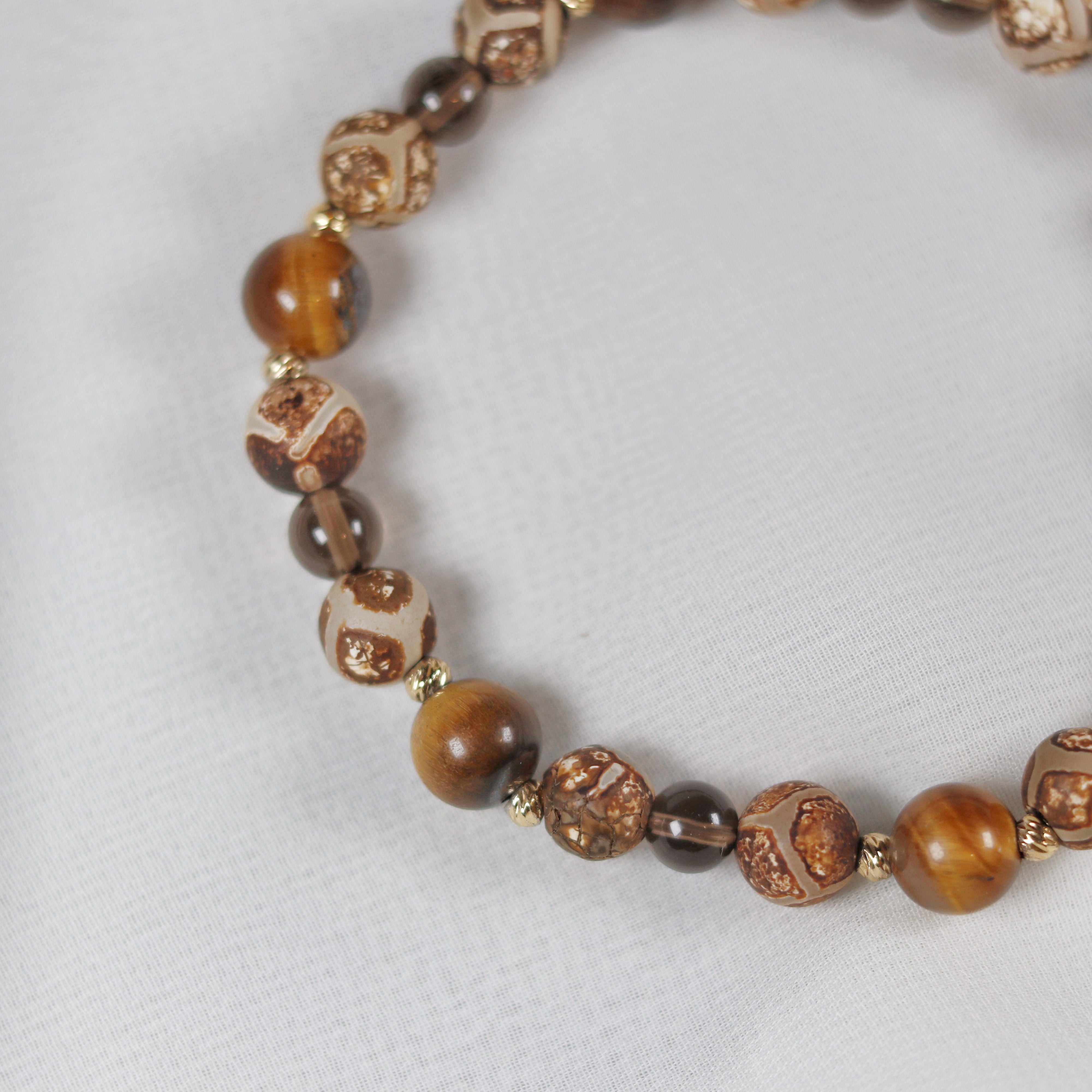 Tiger’s Eye x Tibetan Agate x Smoky Quartz Bracelet