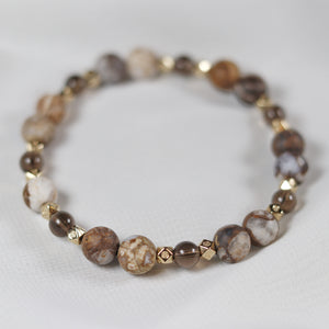 Petrified Wood x Smoky Quartz Bracelet