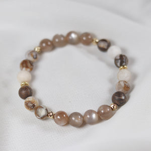 Peach Moonstone x Petrified Wood Bracelet