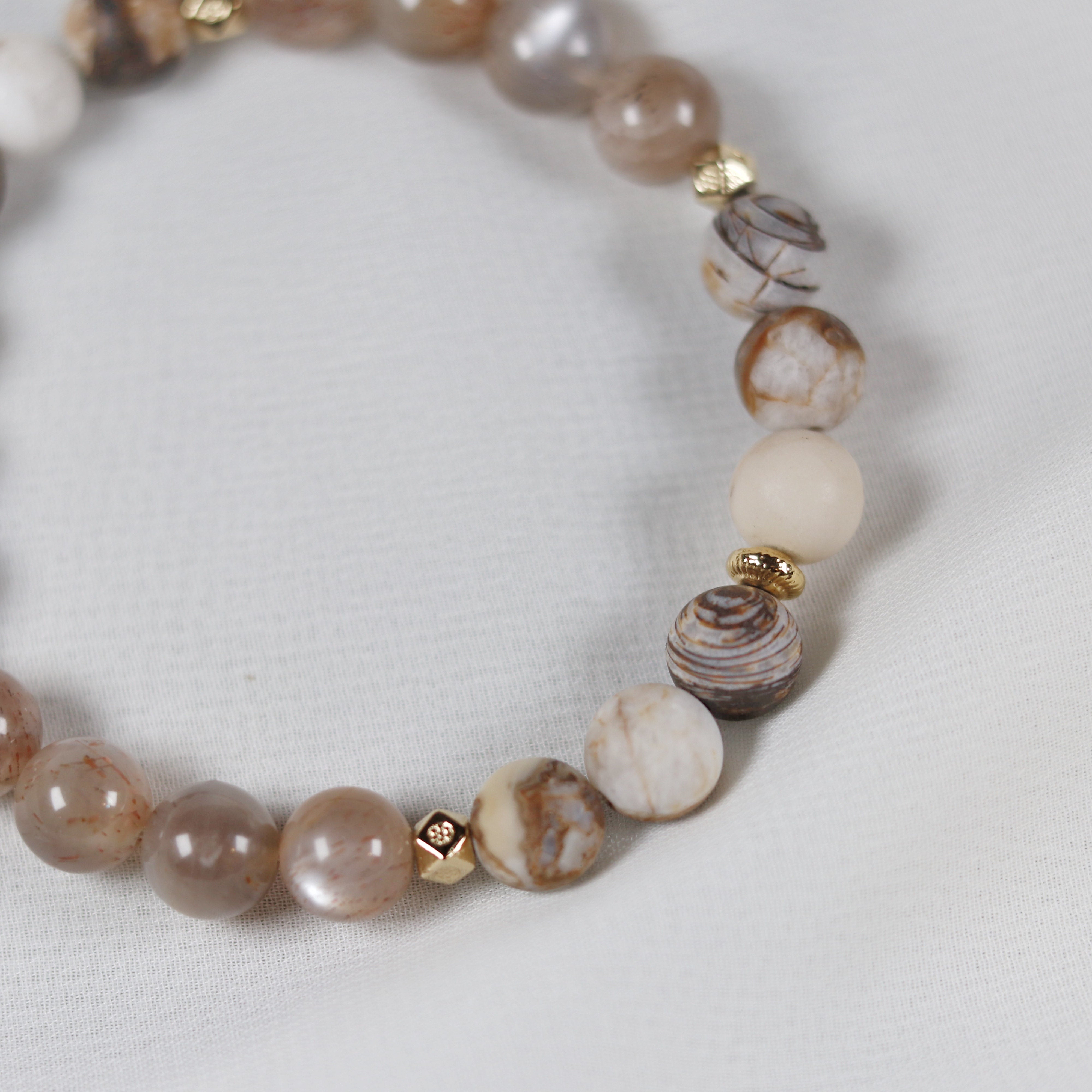 Peach Moonstone x Petrified Wood Bracelet