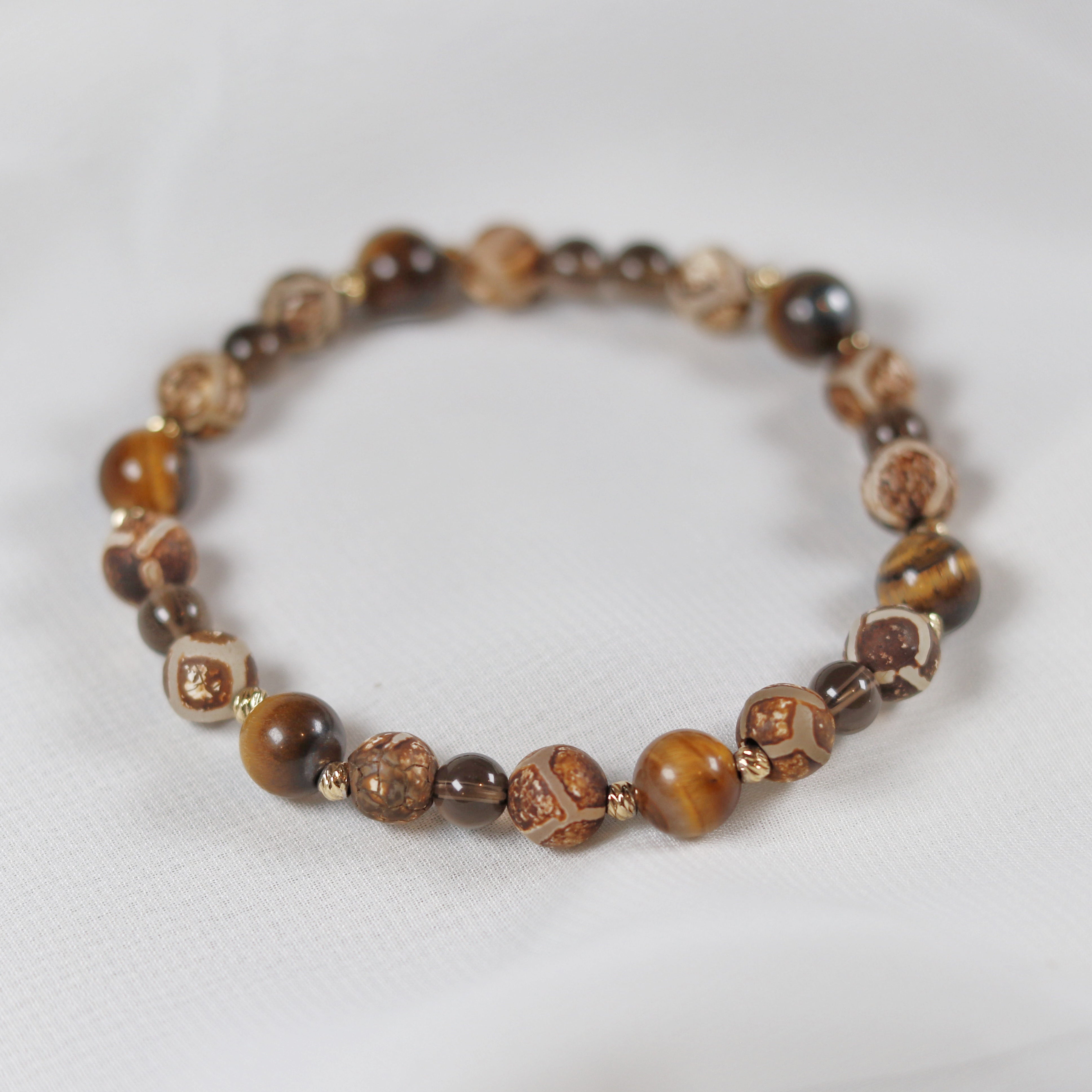 Tiger’s Eye x Tibetan Agate x Smoky Quartz Bracelet